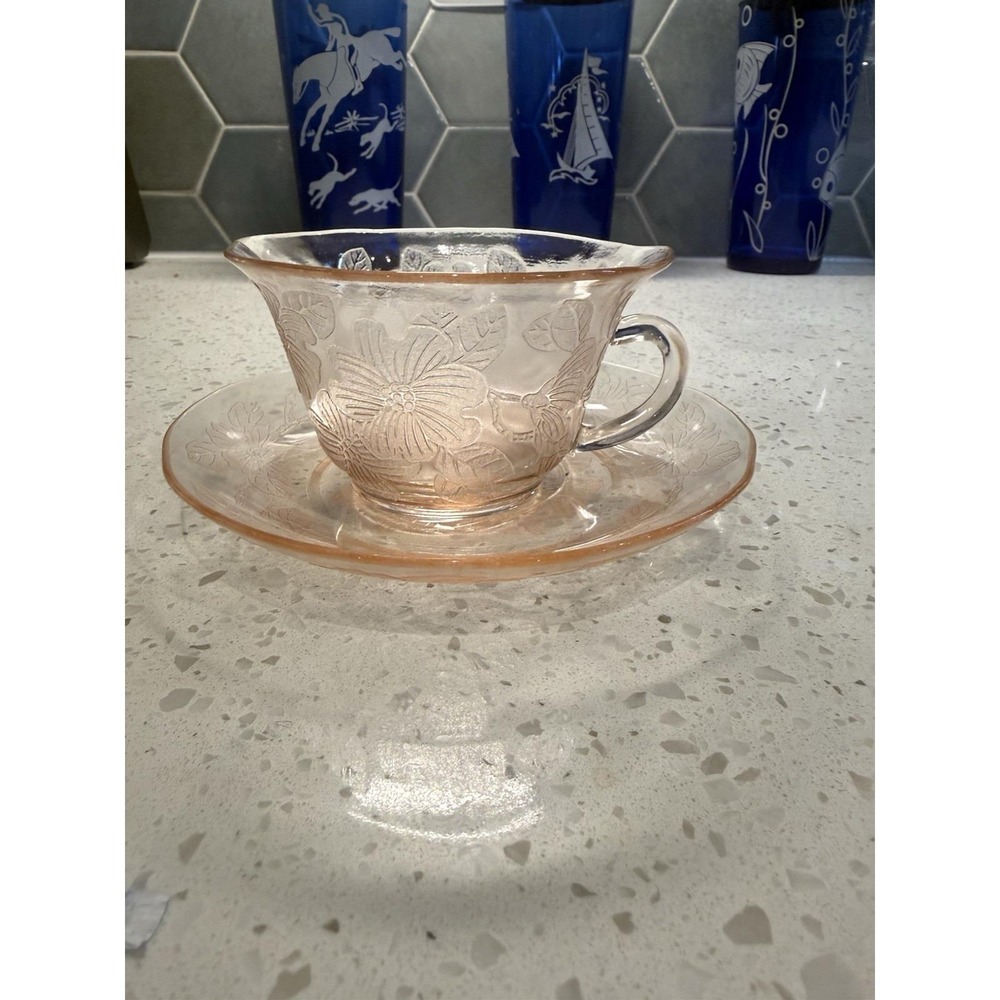 Macbeth Evans Dogwood Apple Blossom THIN Cup and Saucer Depression Glass